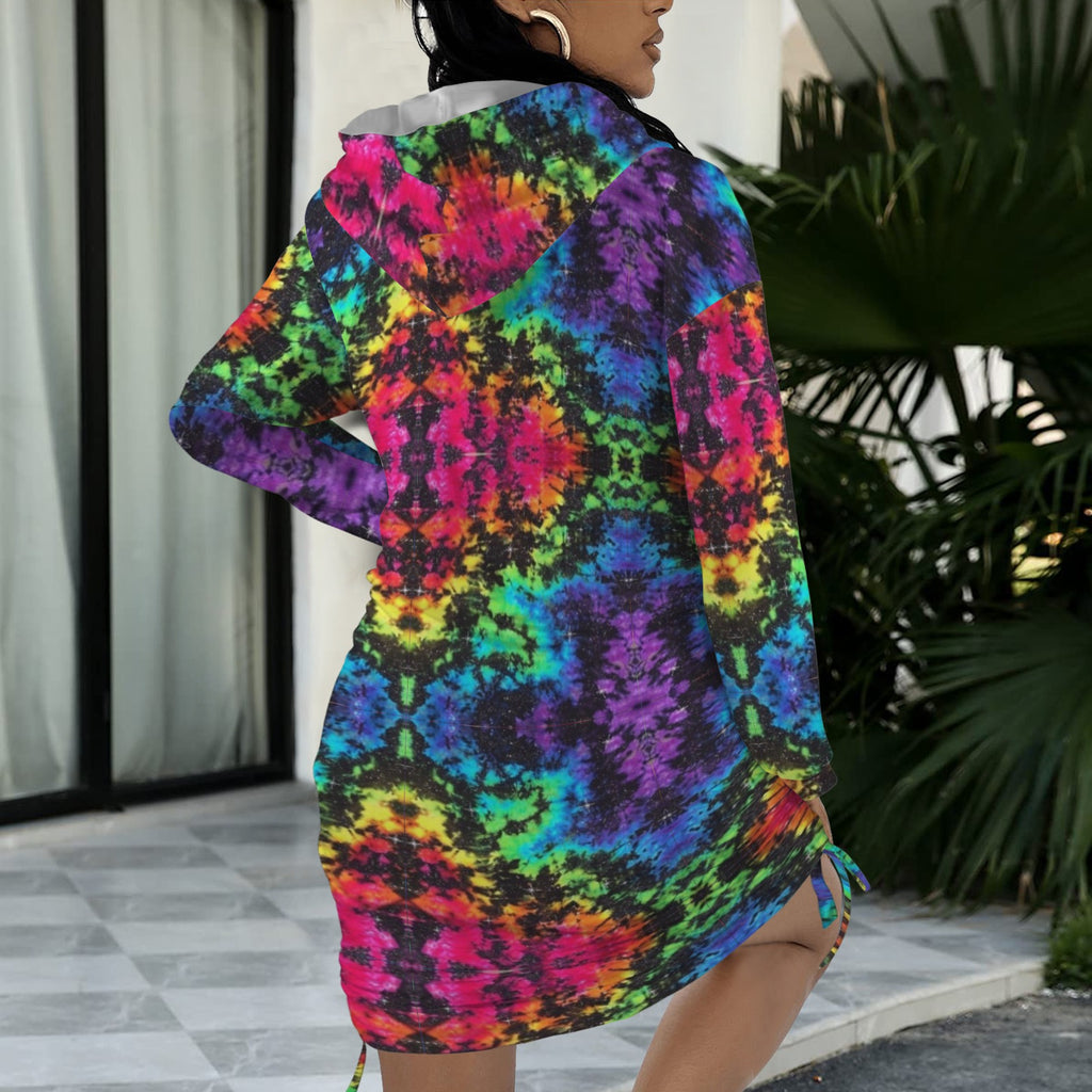 Neon Rainbow Tie-Dye Gothic Style Hoodie Dress