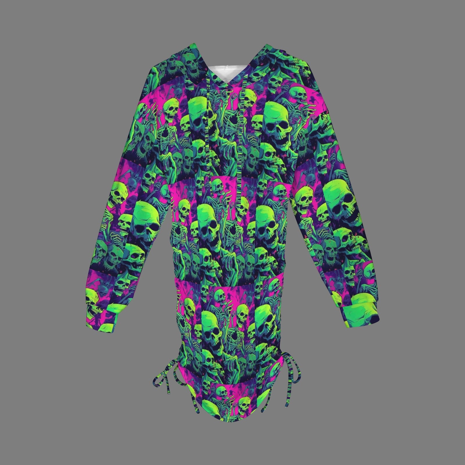 Pink and Green Skulls Gothic Style Hoodie Dress 1