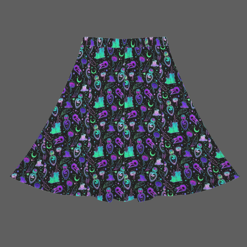 Gothic Bird Skull and Potion Print Cotton Maxi Skirt