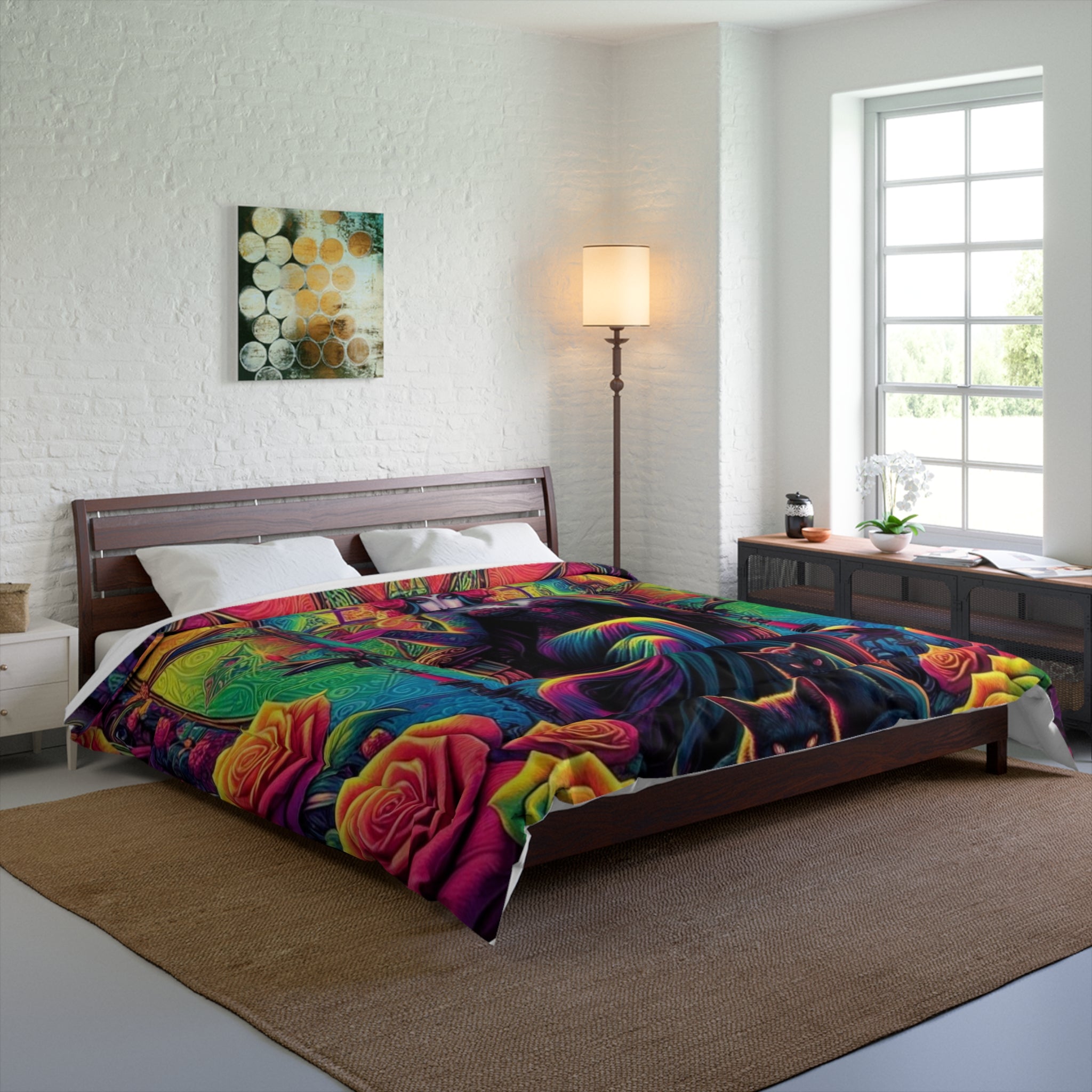 Gothic Queen Comforter — Vibrant Mystic Throne with Roses