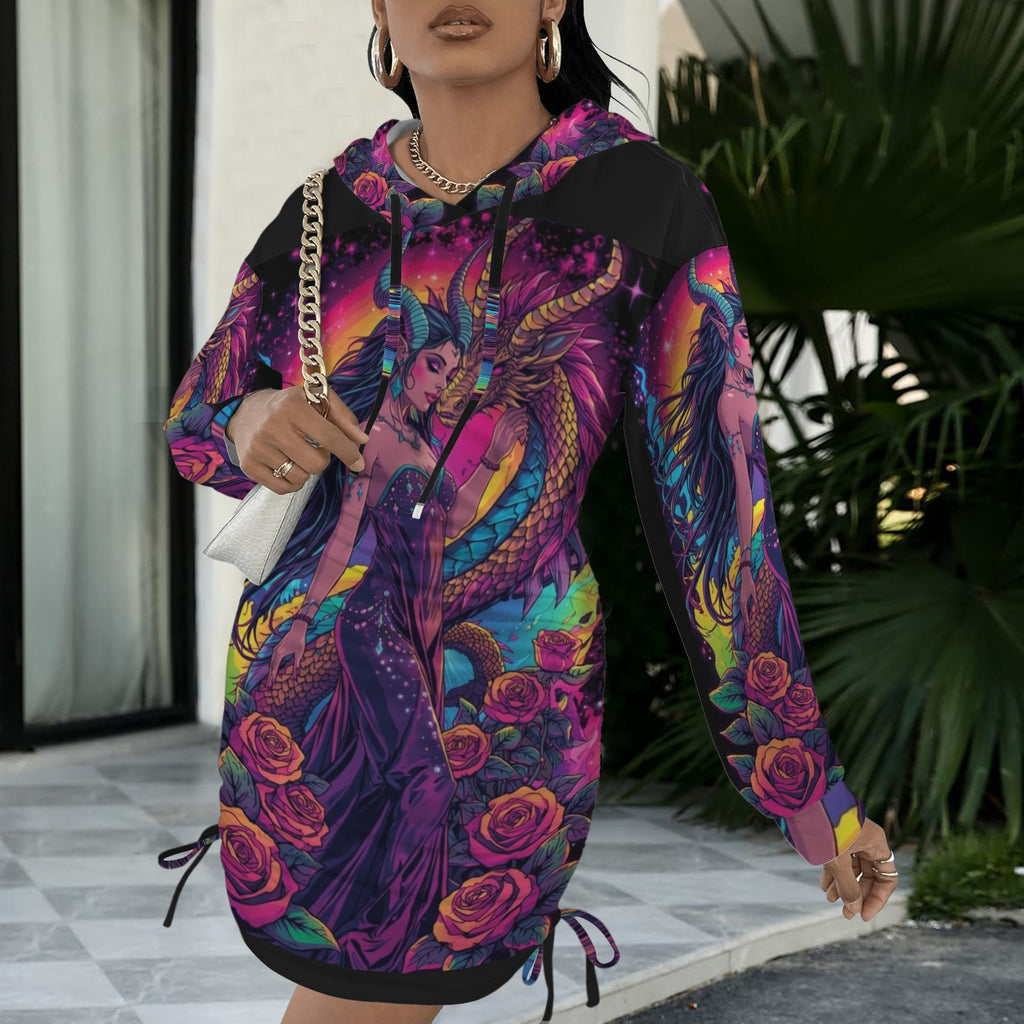 Trippy Rainbow Dragon Goddess Gothic Style Hoodie Dress 9