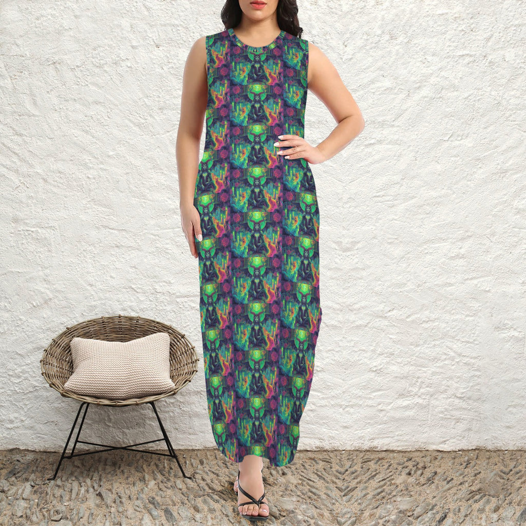 round neck gothic goddess maxi dress 2