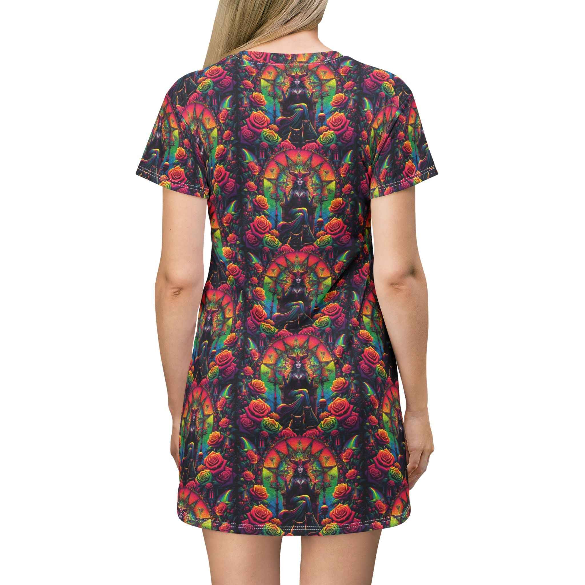 Trippy Gothic Witch Goddess Throne T-Shirt Dress