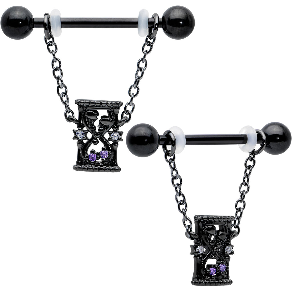 Purple Gem Goth Hourglass Nipple Ring Set14G 5/8 - Night Bloom Digital Empire Studios
