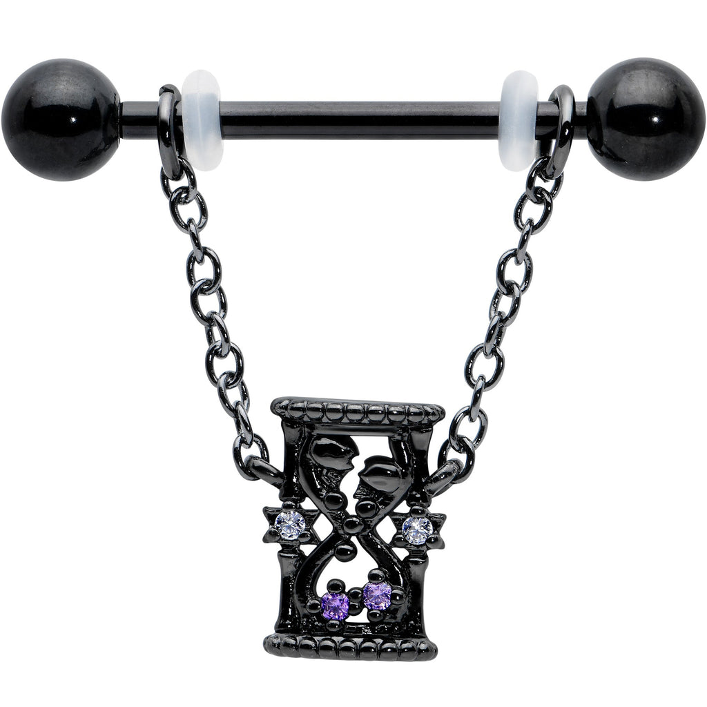 Purple Gem Goth Hourglass Nipple Ring Set14G 5/8 - Night Bloom Digital Empire Studios