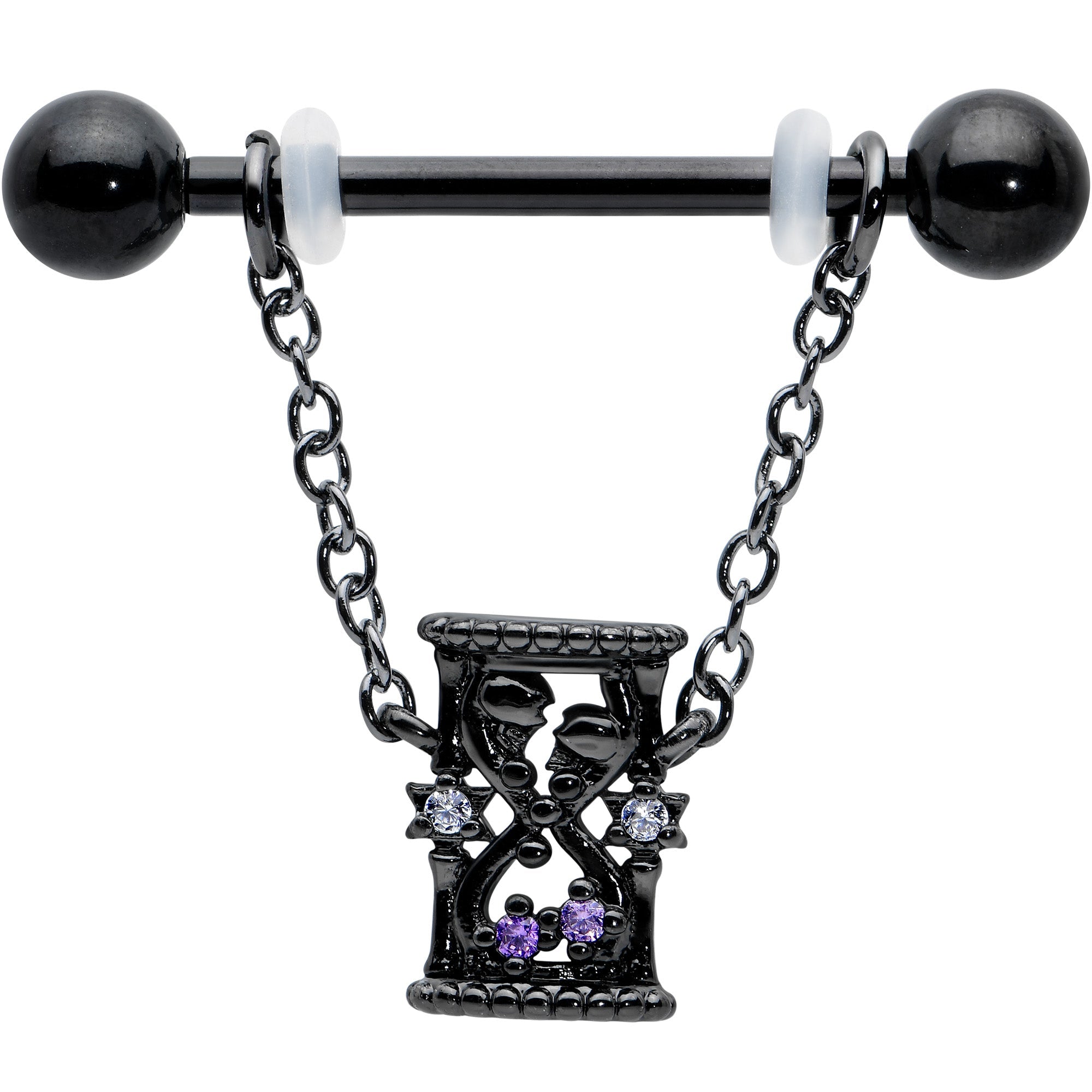 Purple Gem Goth Hourglass Nipple Ring Set14G 5/8 - Night Bloom Digital Empire Studios