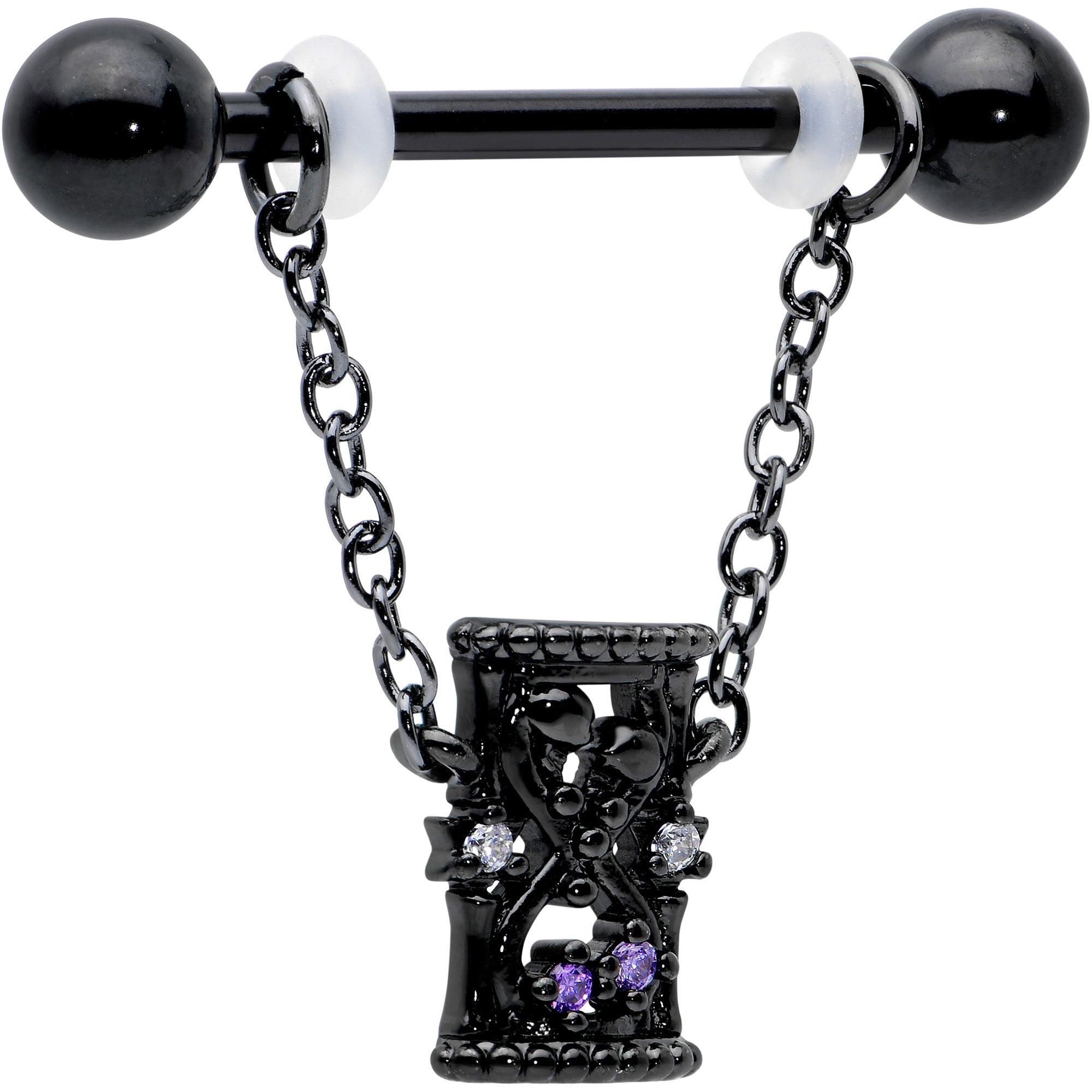 Purple Gem Goth Hourglass Nipple Ring Set14G 5/8 - Night Bloom Digital Empire Studios