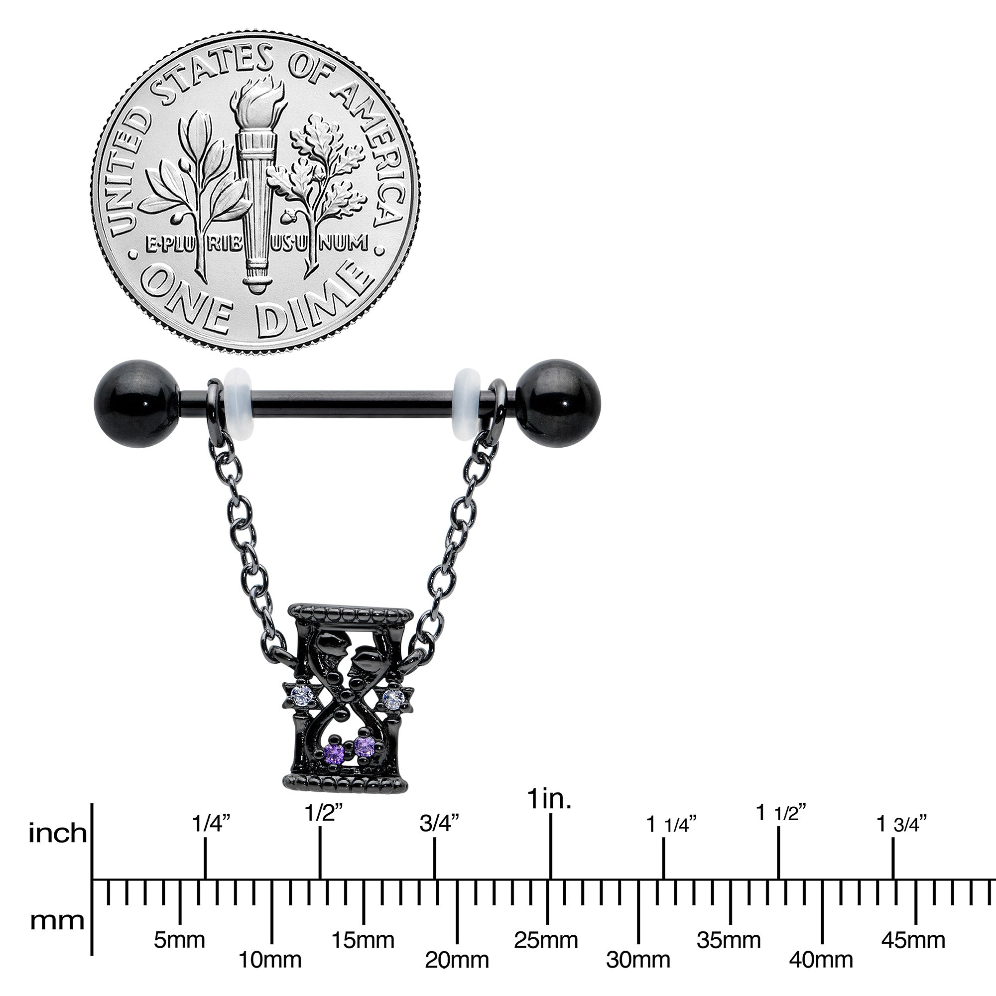 Purple Gem Goth Hourglass Nipple Ring Set14G 5/8 - Night Bloom Digital Empire Studios