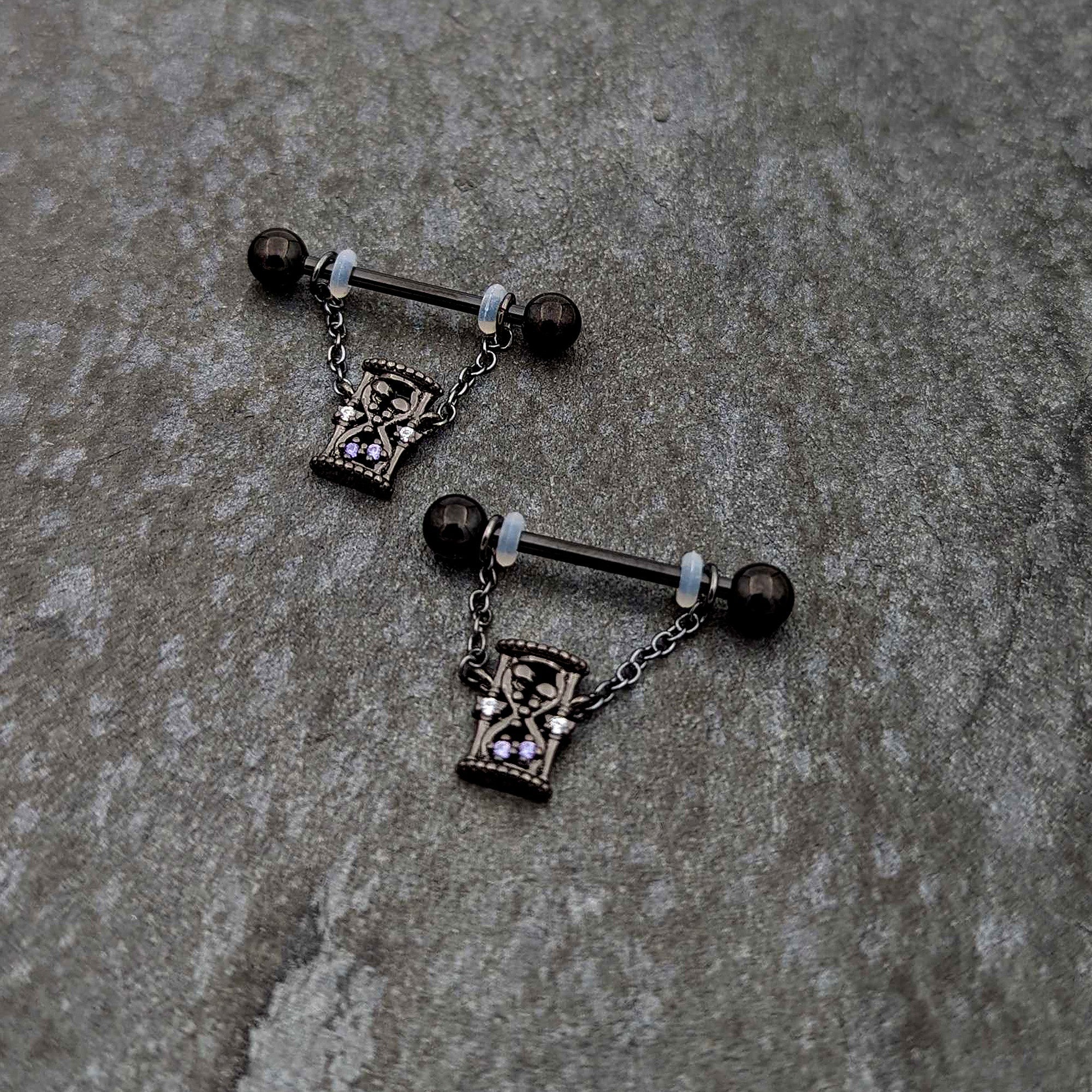Purple Gem Goth Hourglass Nipple Ring Set14G 5/8 - Night Bloom Digital Empire Studios