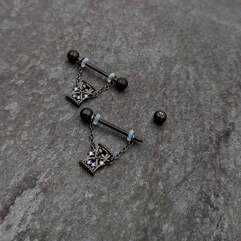 Purple Gem Goth Hourglass Nipple Ring Set14G 5/8 - Night Bloom Digital Empire Studios