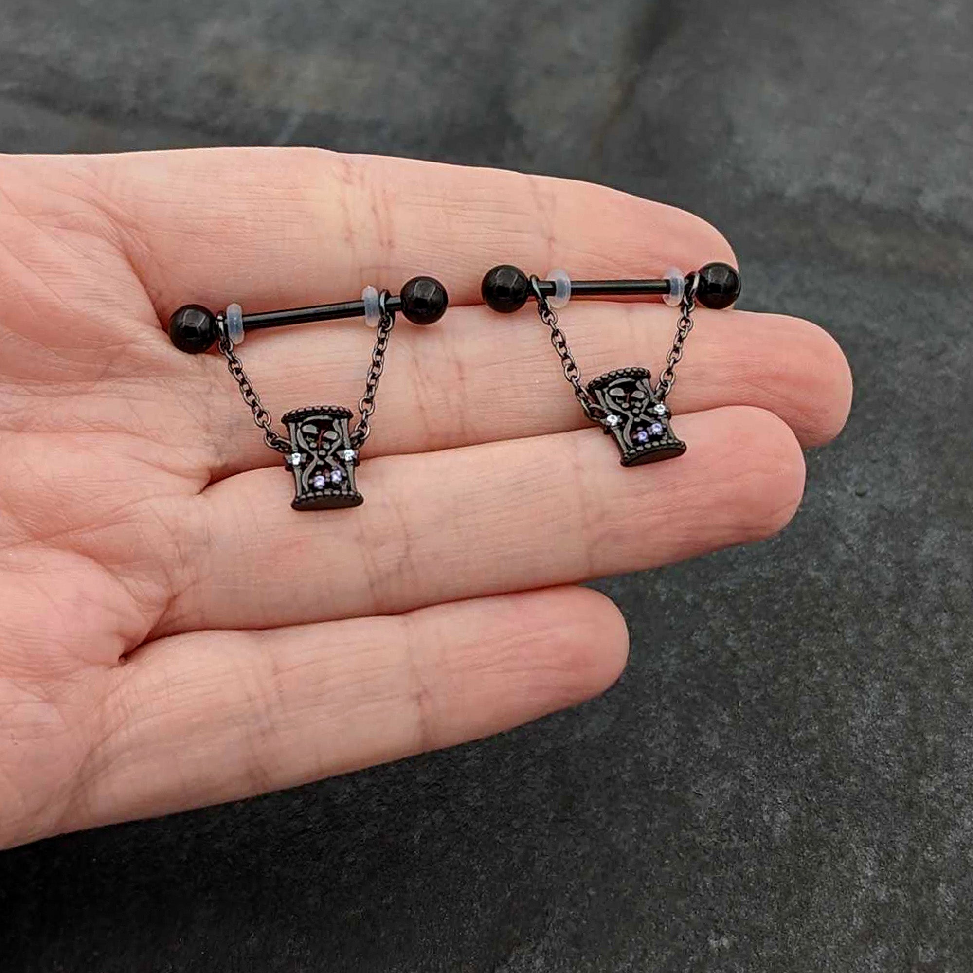 Purple Gem Goth Hourglass Nipple Ring Set14G 5/8 - Night Bloom Digital Empire Studios