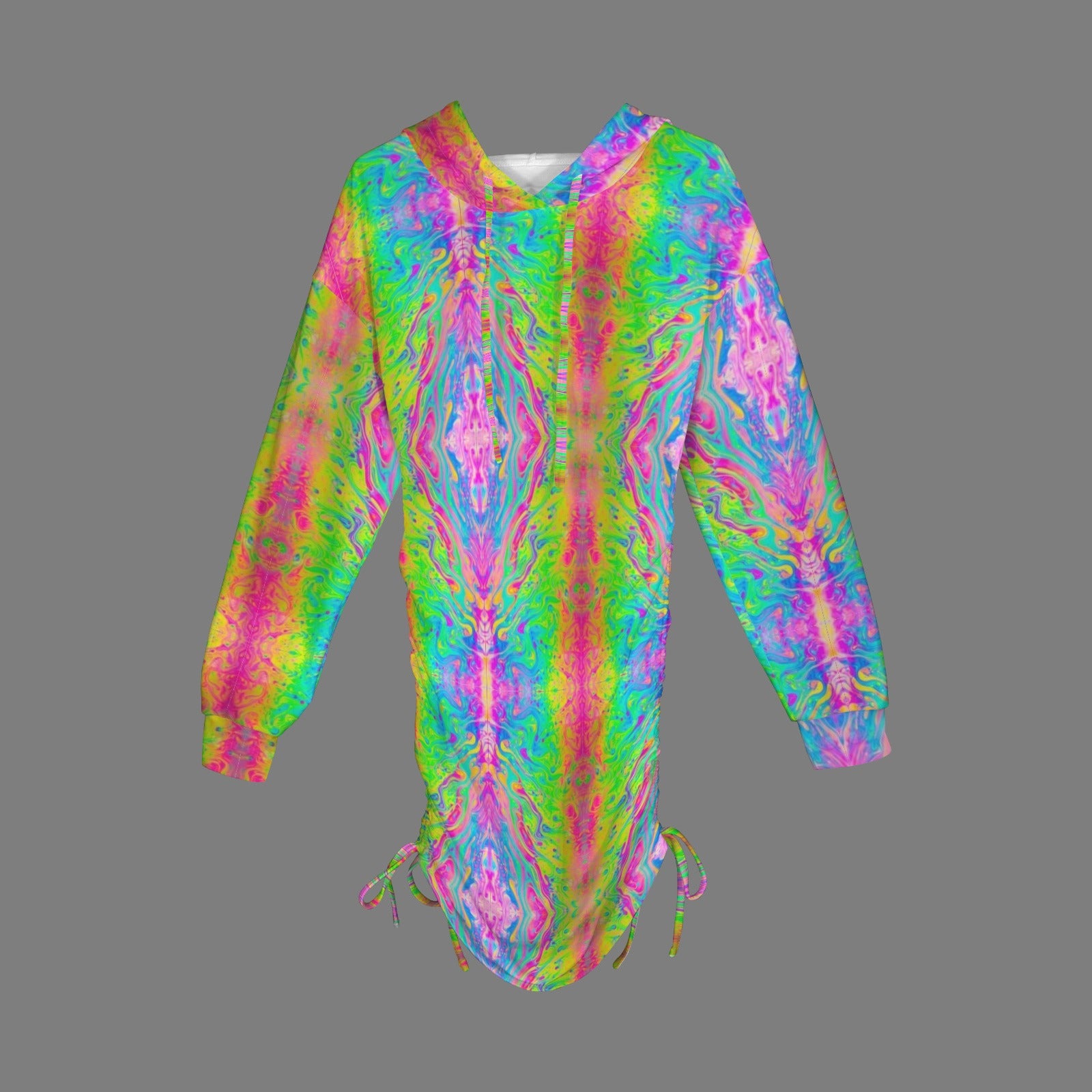 Trippy Neon Rainbow Tie-Dye Gothic Style Hoodie Dress 2