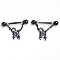14G 9/16 Purple Gem Black Goth Scorpion Dangle Nipple Ring Set - Night Bloom Digital Empire Studios