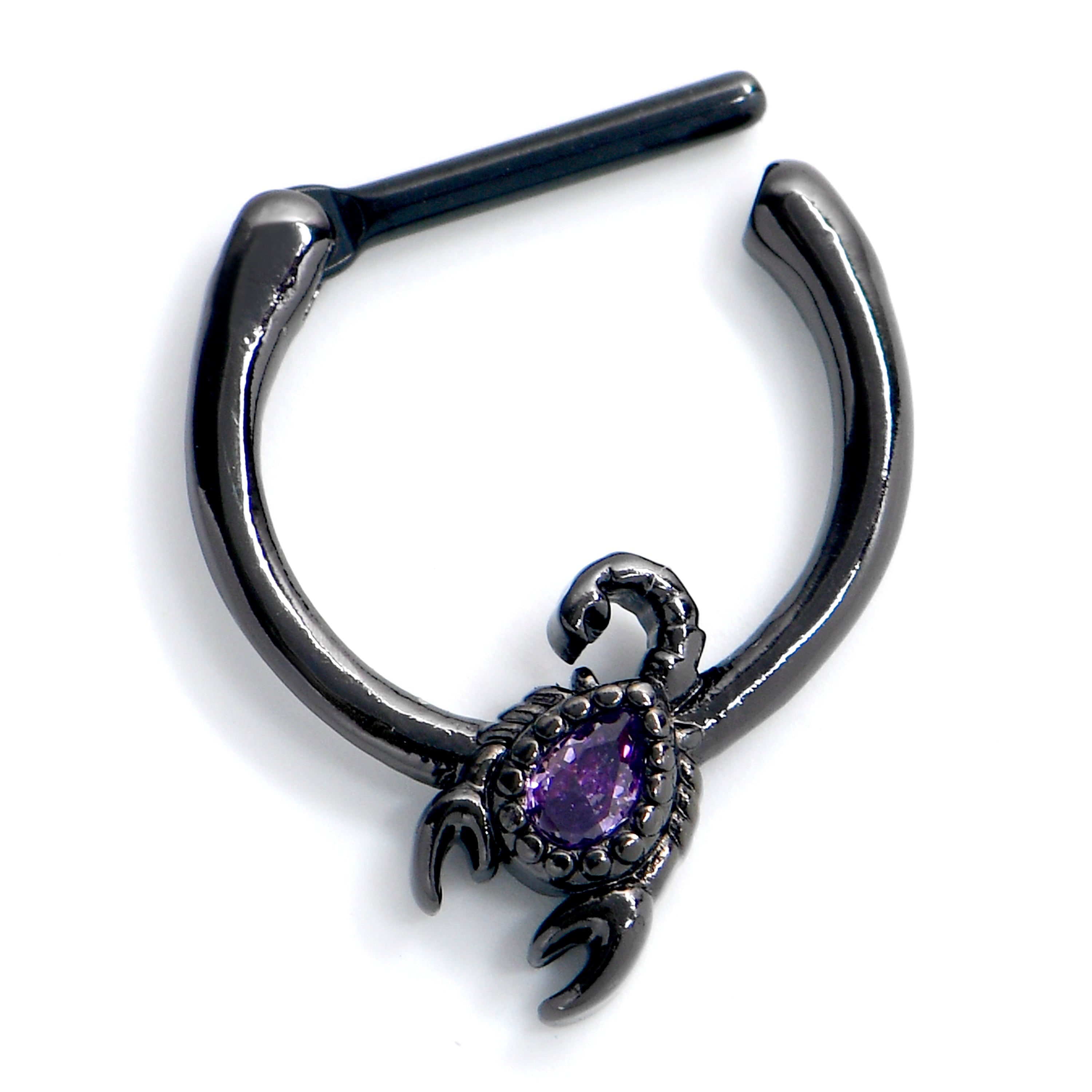 16G 5/16 Purple Gem Black Goth Scorpion Cartilage Clicker - Night Bloom Digital Empire Studios