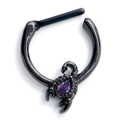 16G 5/16 Purple Gem Black Goth Scorpion Cartilage Clicker - Night Bloom Digital Empire Studios