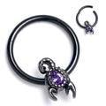 16G 3/8 Purple Gem Black Goth Scorpion Hinged Segment Ring - Night Bloom Digital Empire Studios
