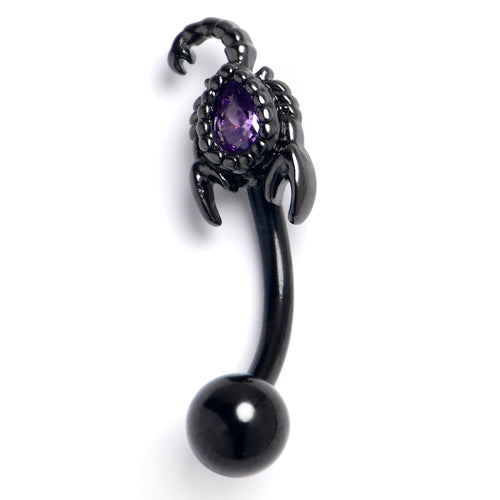 16G 5/16 Purple Gem Black Goth Scorpion Curved Eyebrow Ring - Night Bloom Digital Empire Studios