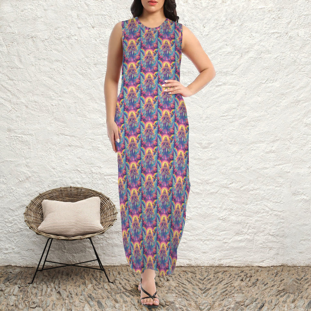round neck gothic goddess maxi dress 10