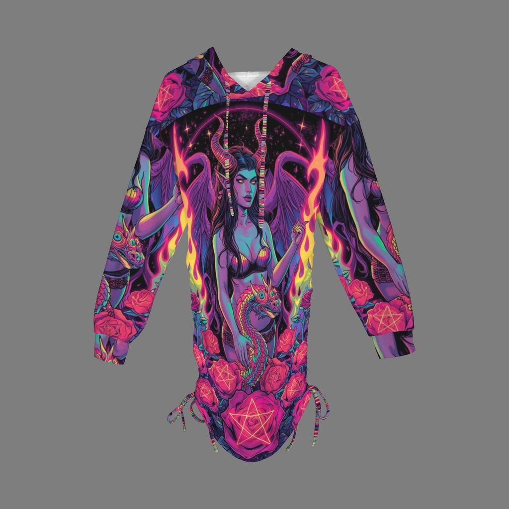 Trippy Rainbow Dragon Goddess Gothic Style Hoodie Dress 2