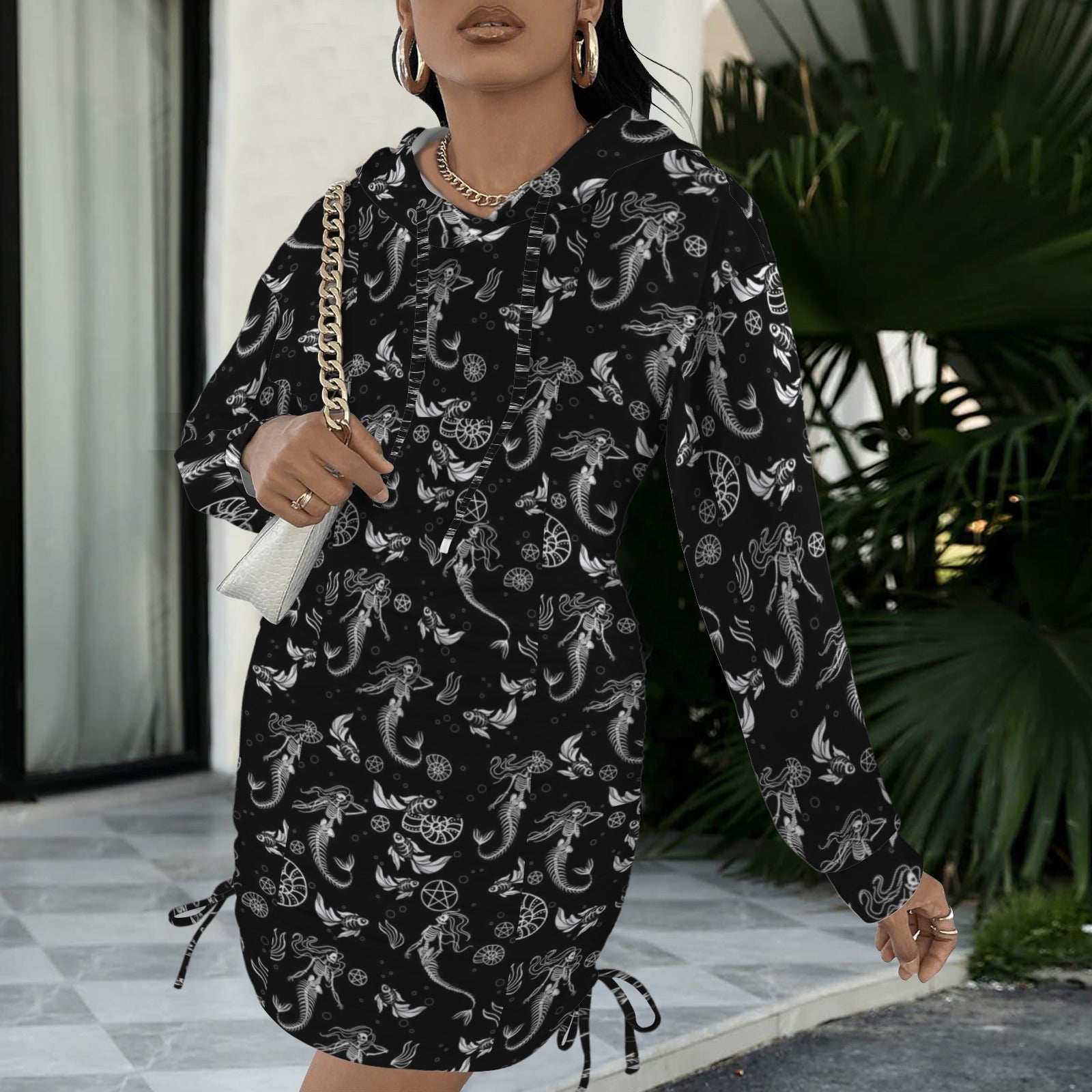Mermaid Goddess Gothic Style Hoodie Dress
