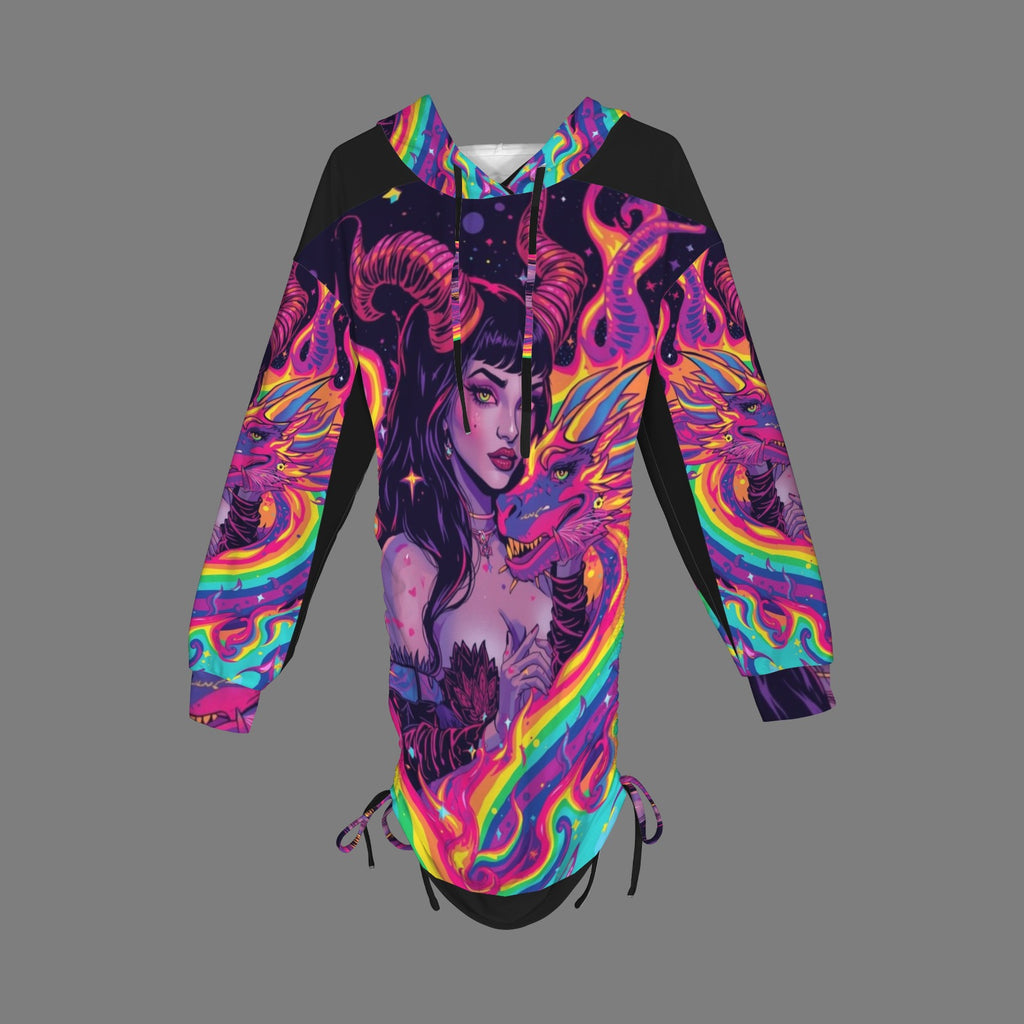 Trippy Rainbow Dragon Goddess Gothic Style Hoodie Dress 18