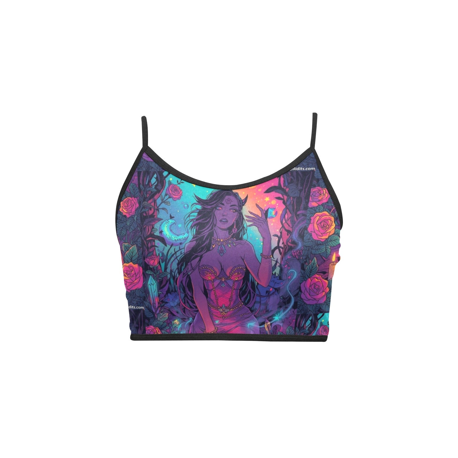 “Ultra‑detailed hyper‑saturated rainbow illustration of Lilith with two glowing cats prowling at her feet in a candlelit enchanted garden, rainbow roses exploding in color, floating neon rainbow crystals, rainb (3)