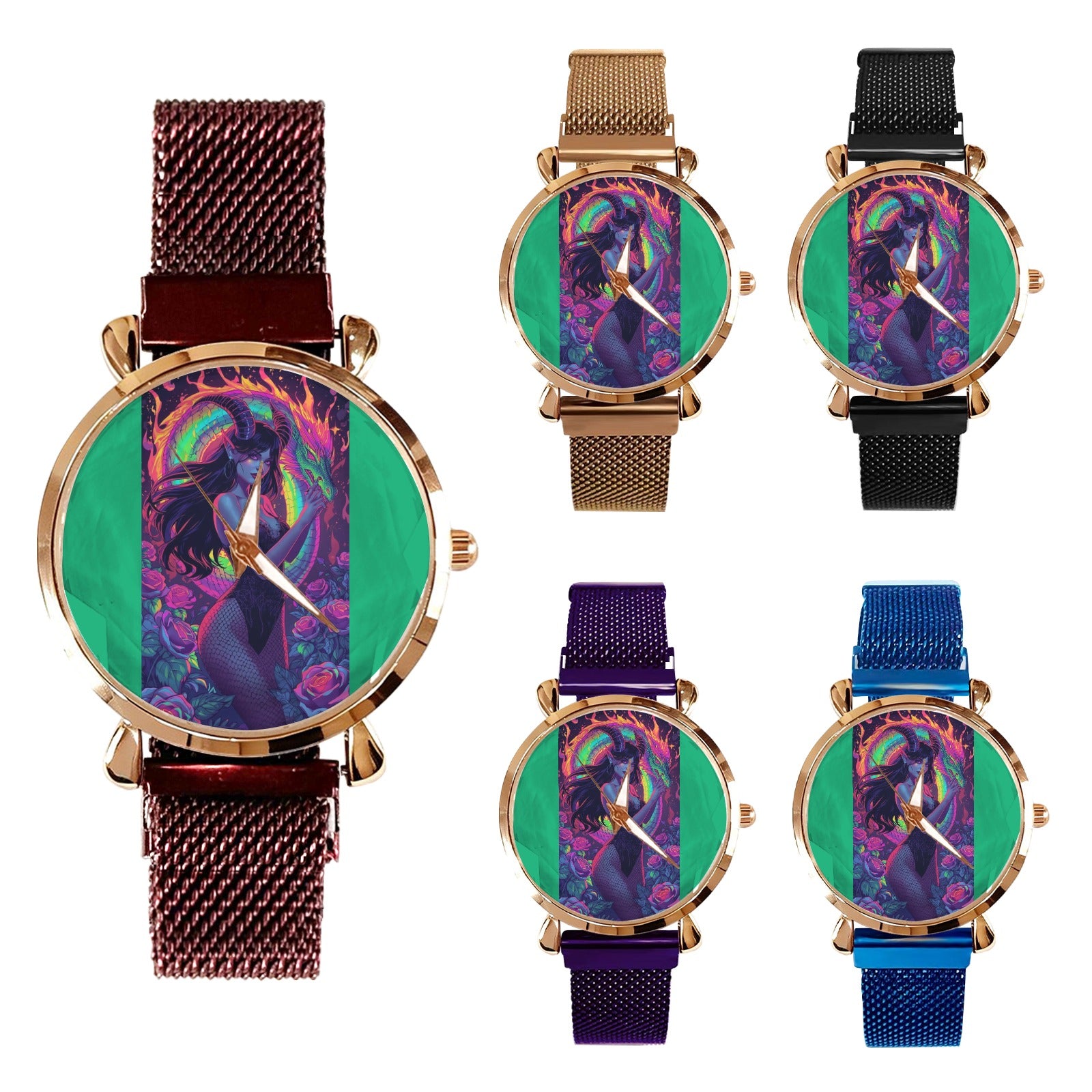 Firey Drsgon Gothic Women's Magneric Strap Watch 3