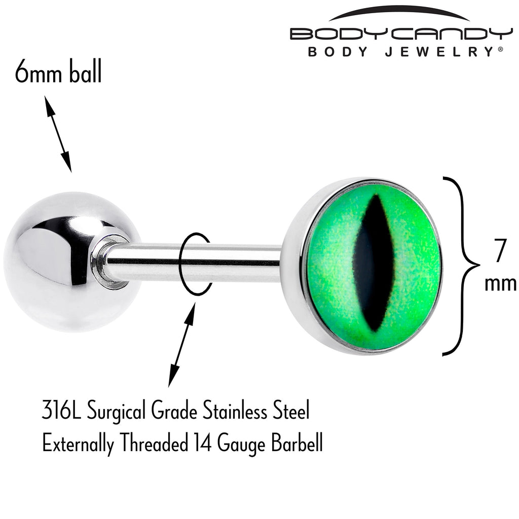 Kitty Green Eye UV Reactive Barbell Tongue Ring - Night Bloom Digital Empire Studios