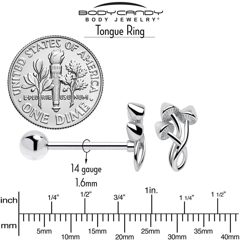 Trippy Mushroom Trio Barbell Tongue Ring - Night Bloom Digital Empire Studios