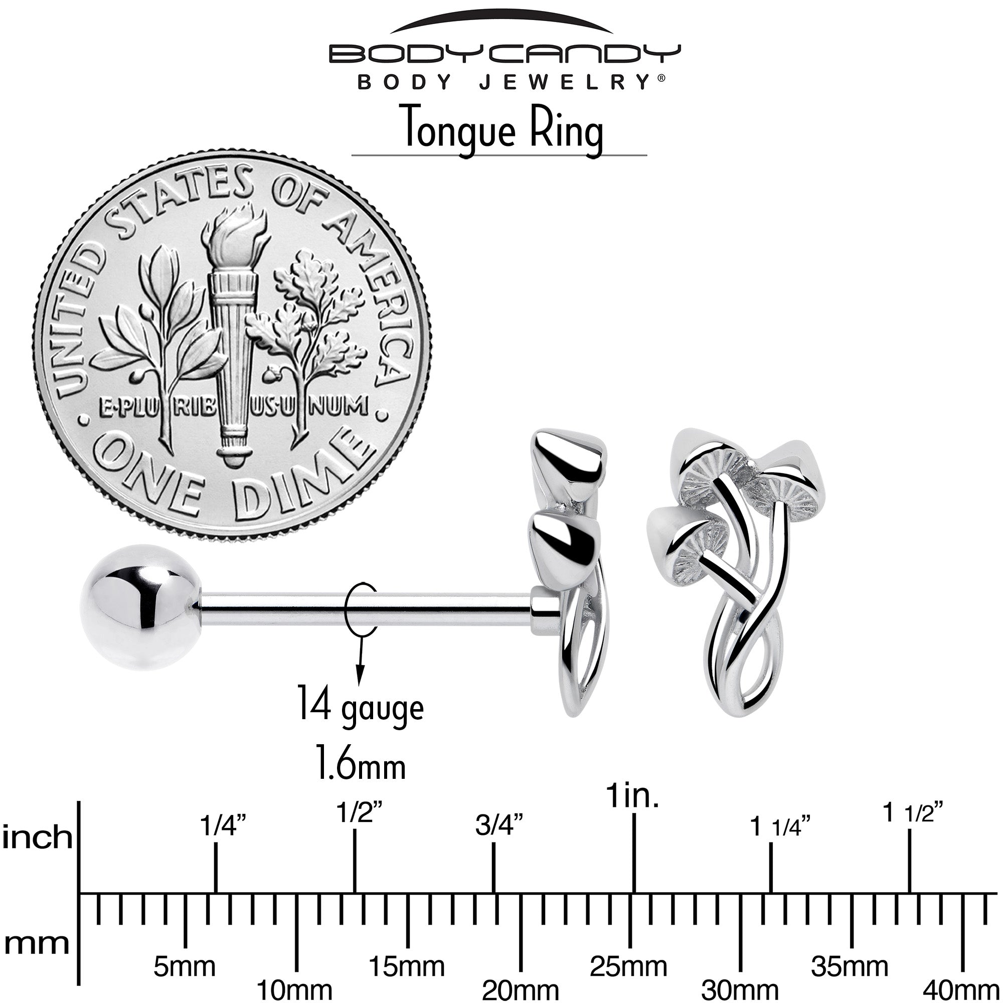 Trippy Mushroom Trio Barbell Tongue Ring - Night Bloom Digital Empire Studios
