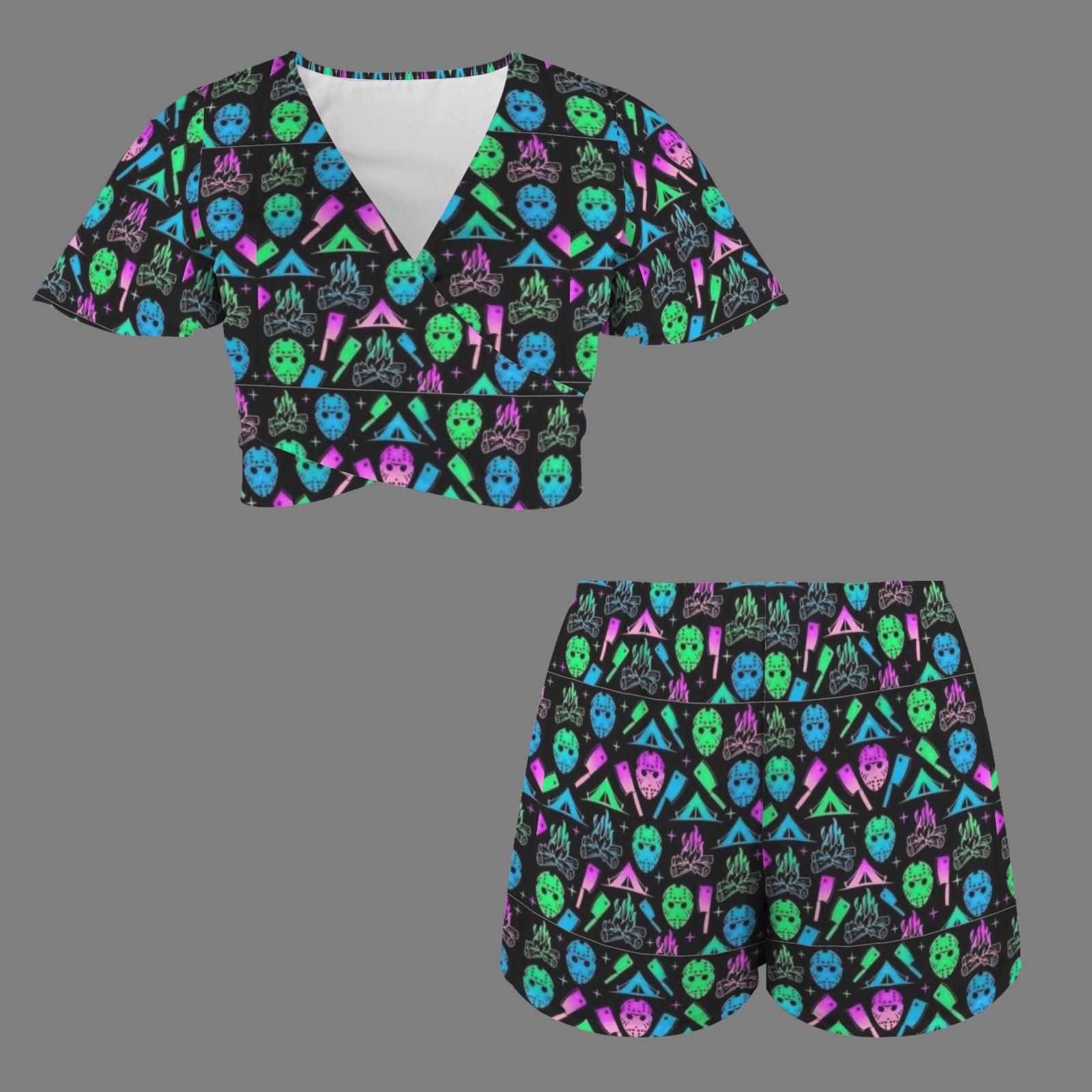 Gothic Jason Print 2 Peice Shorts Outfit Set