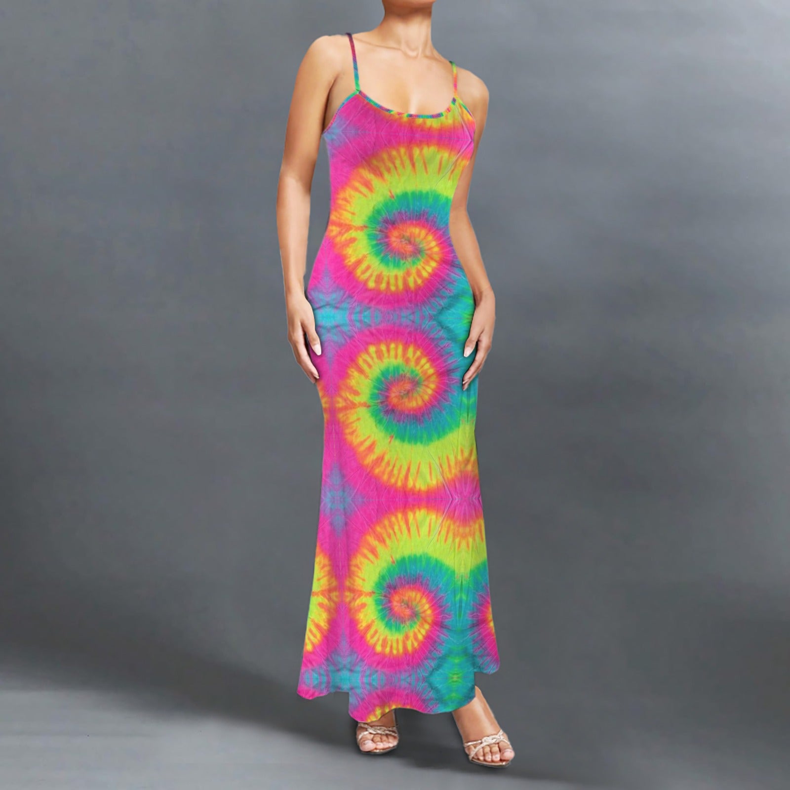 Trippy Tie=Dye long sleevless maxi dress