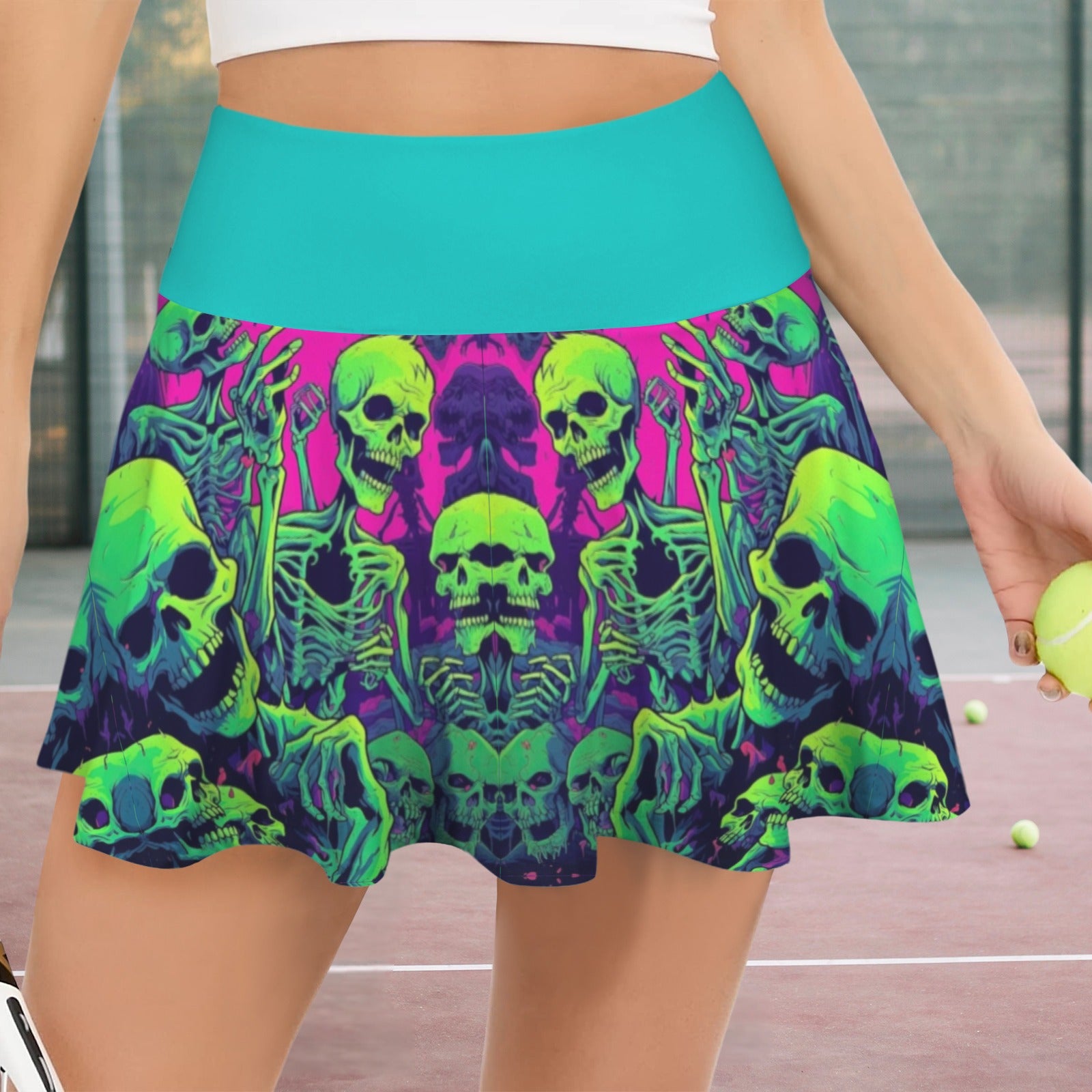 Trippy Cute Pleated Gothic Skull Mini Skort Skirt