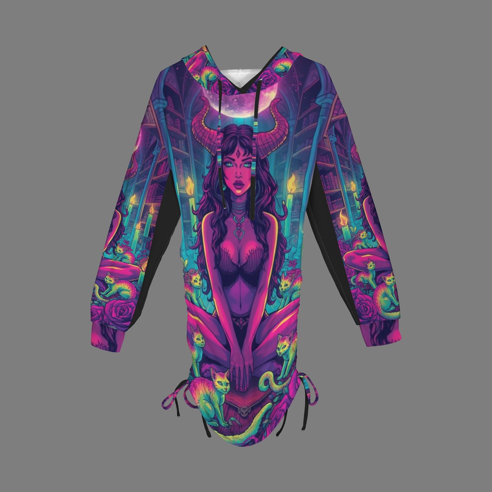 Trippy Witch Library Gothic Style Hoodie Dress 2