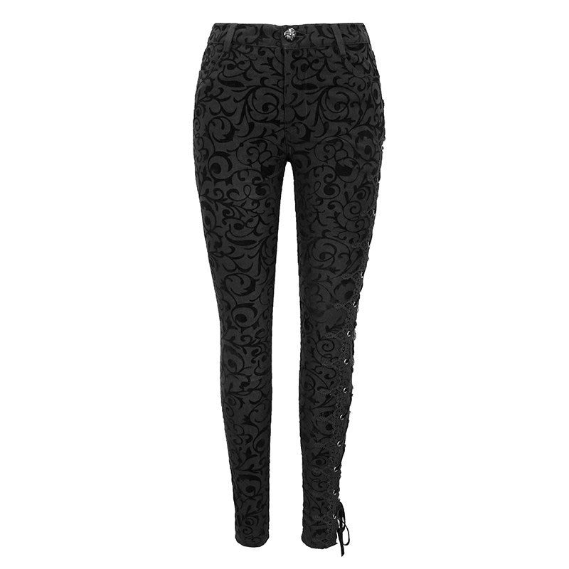 Gothic Womens Leggings With An Asymmetrical Lace-up Design - Night Bloom Digital Empire Studios