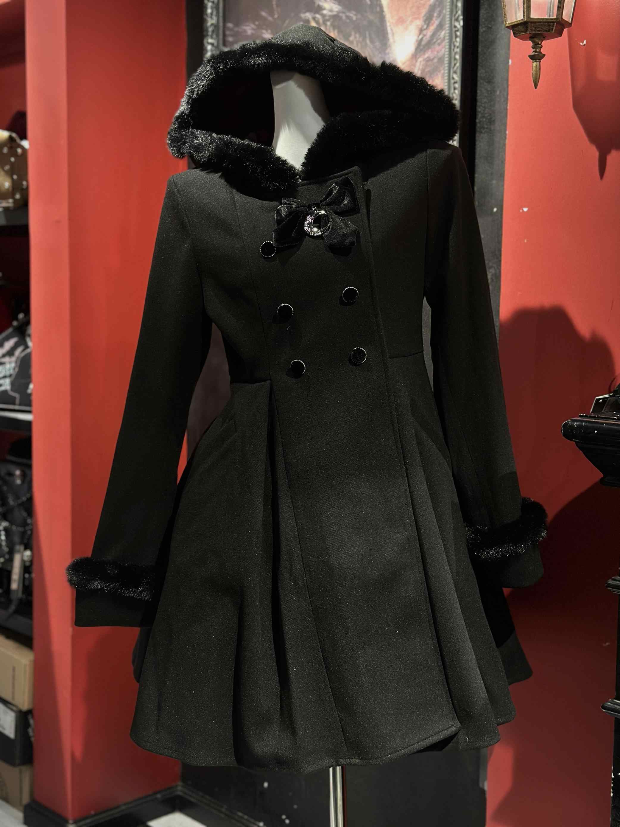 Gothic Dark Cat Ear Black Hooded Coat - Night Bloom Digital Empire Studios