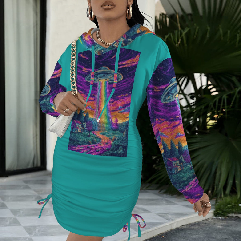 Trippy Rainbow UFO Alien Gothic Style Hoodie Dress