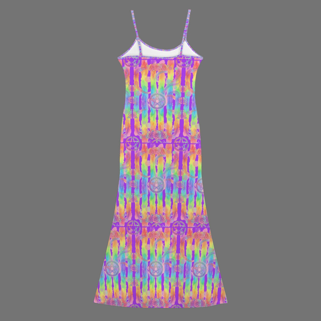 Gothic neon  print long sleevless slip maxi dress - Night Bloom Digital Empire Studios
