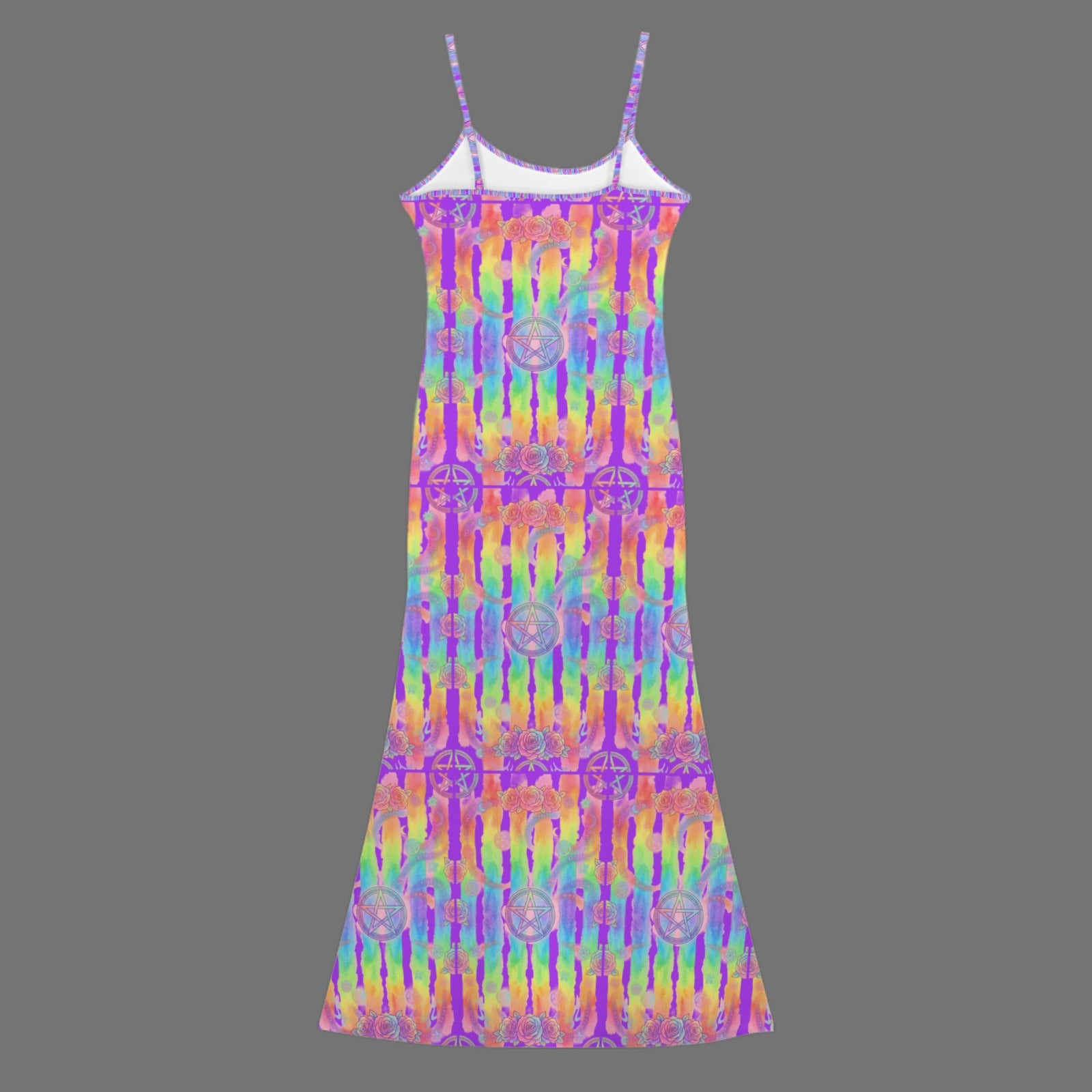 Gothic neon  print long sleevless slip maxi dress