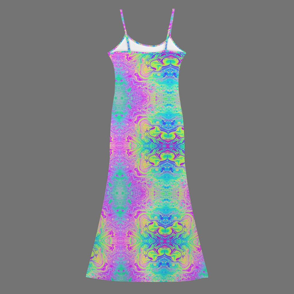 Trippy Tie=dye l print long sleevless slip maxi dress