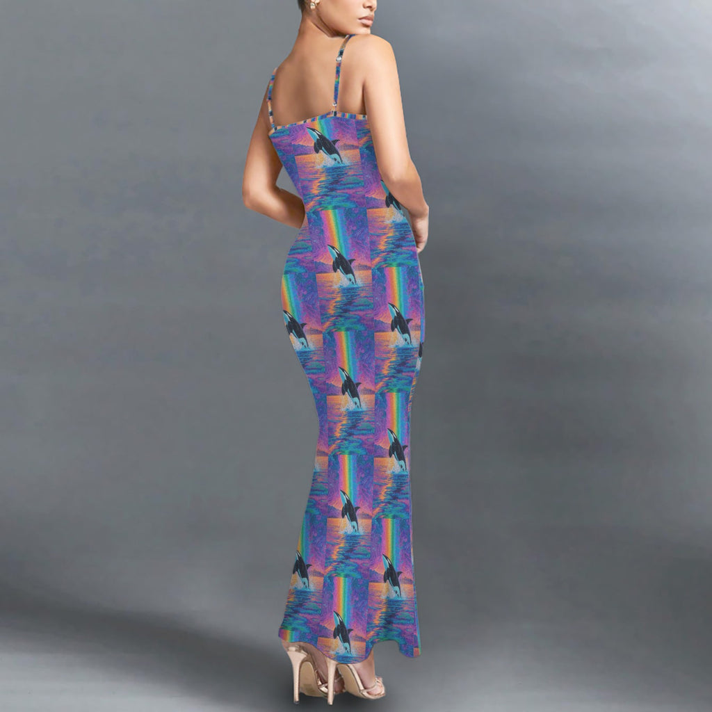 Trippy neon Orcha print long sleevless slip maxi dress