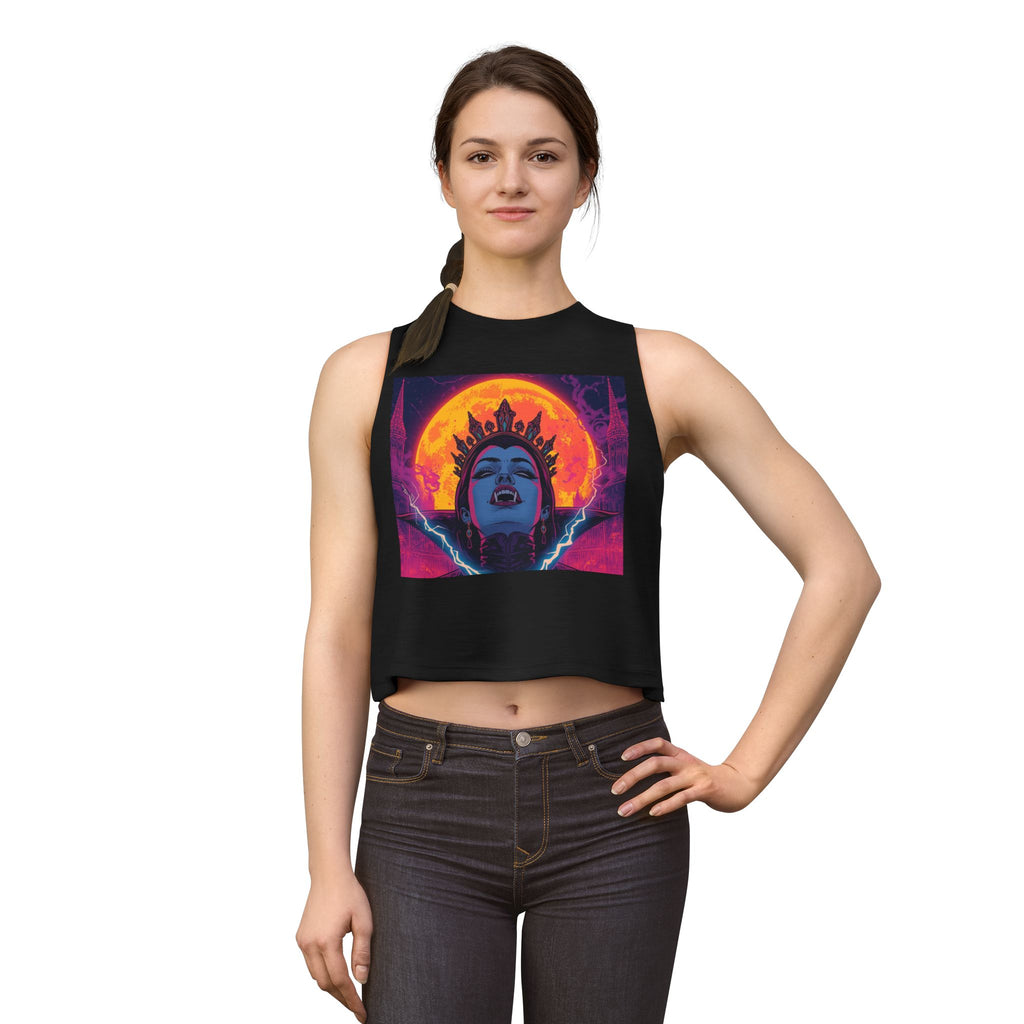 Vampire Queen Neon Gothic Moon Crop Top — Vampire Graphic Women's Crop Top