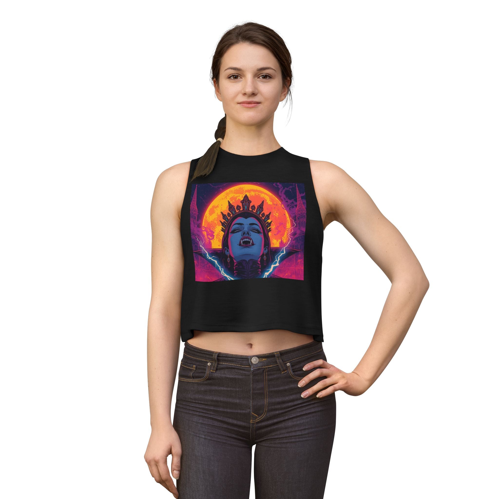 Vampire Queen Neon Gothic Moon Crop Top — Vampire Graphic Women's Crop Top