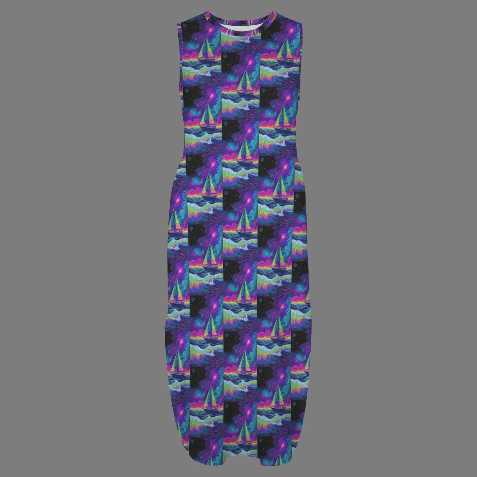 round neck gothic goddess maxi dress 3