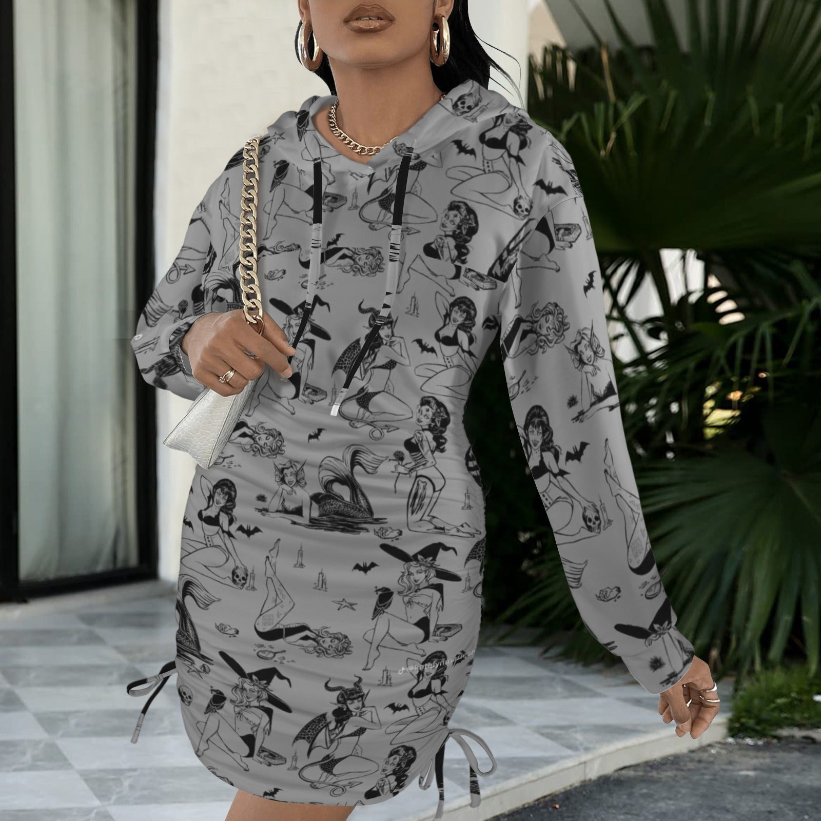Witchy Pinup Goddess Gothic Style Hoodie Dress