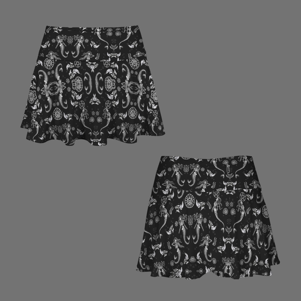 Women's Gothic Pentagram and skeleton Mermaid Pleated skort