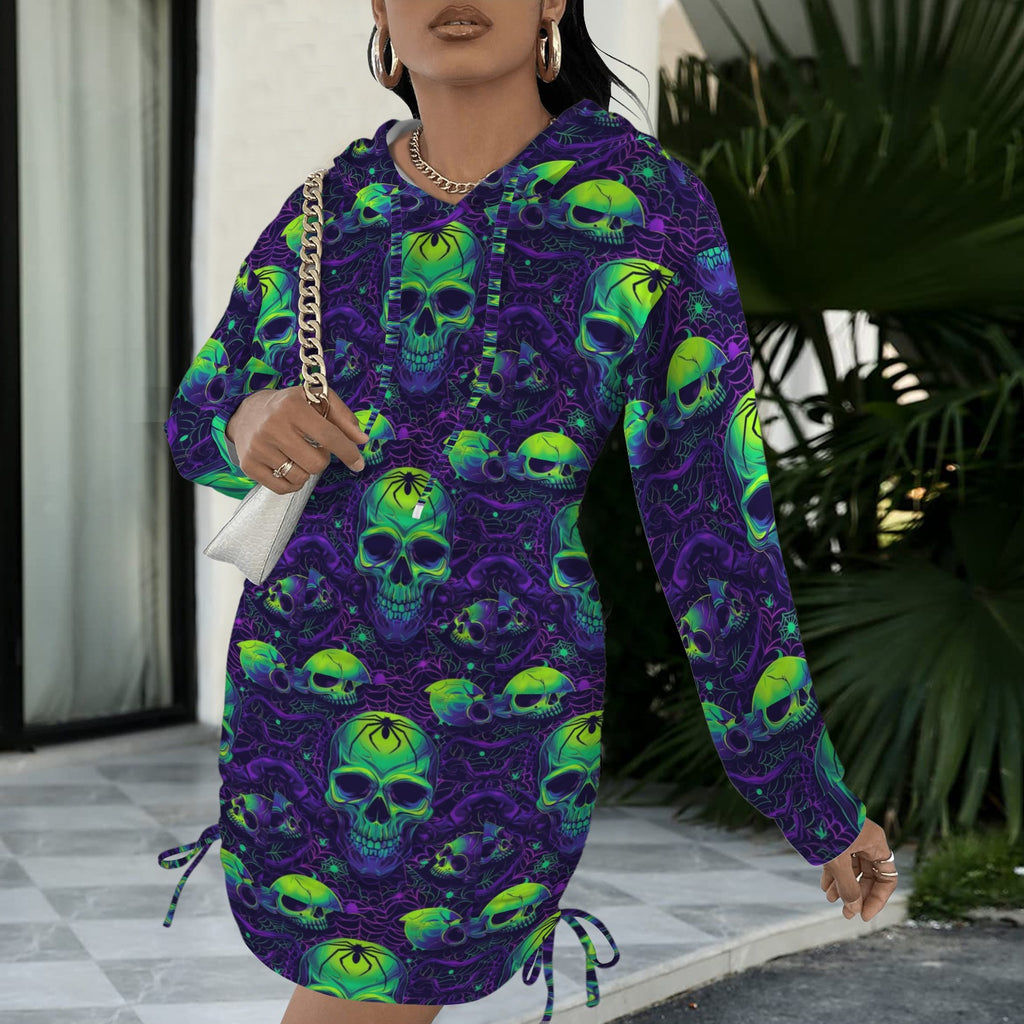 Purple and Green Gothic Skull Style Hoodie Dress 1