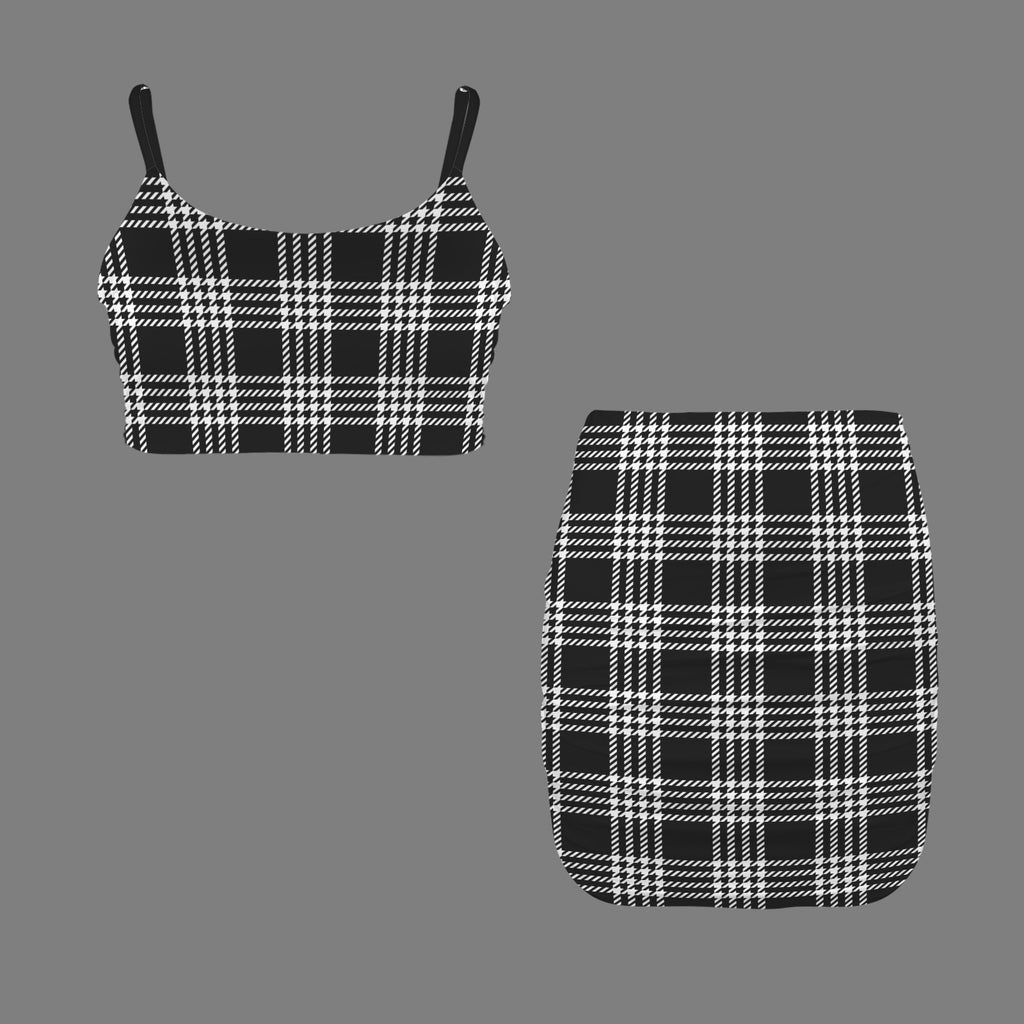Women's Plaid Cami Top & Ruched Bodycon Skirt Set