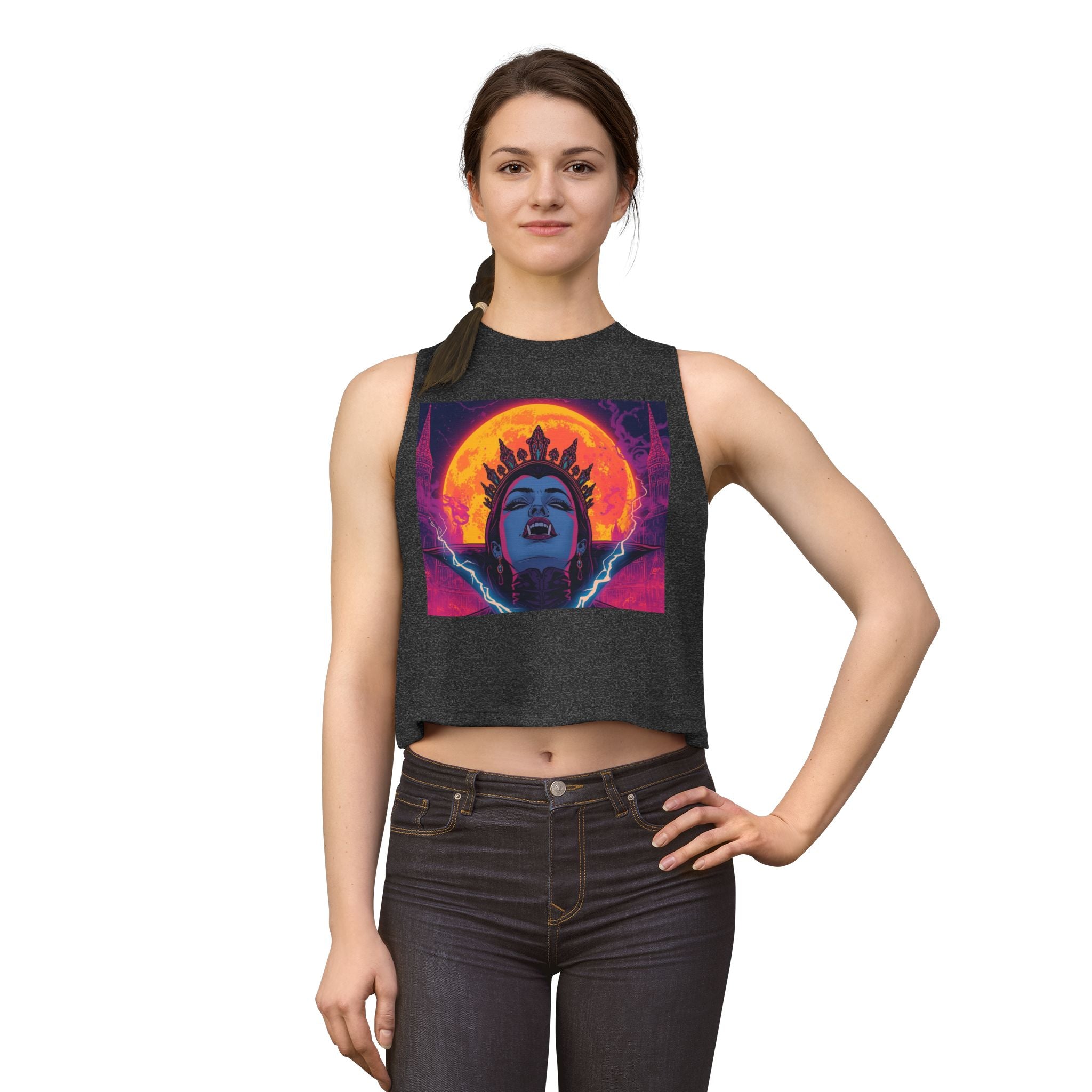 Vampire Queen Neon Gothic Moon Crop Top — Vampire Graphic Women's Crop Top