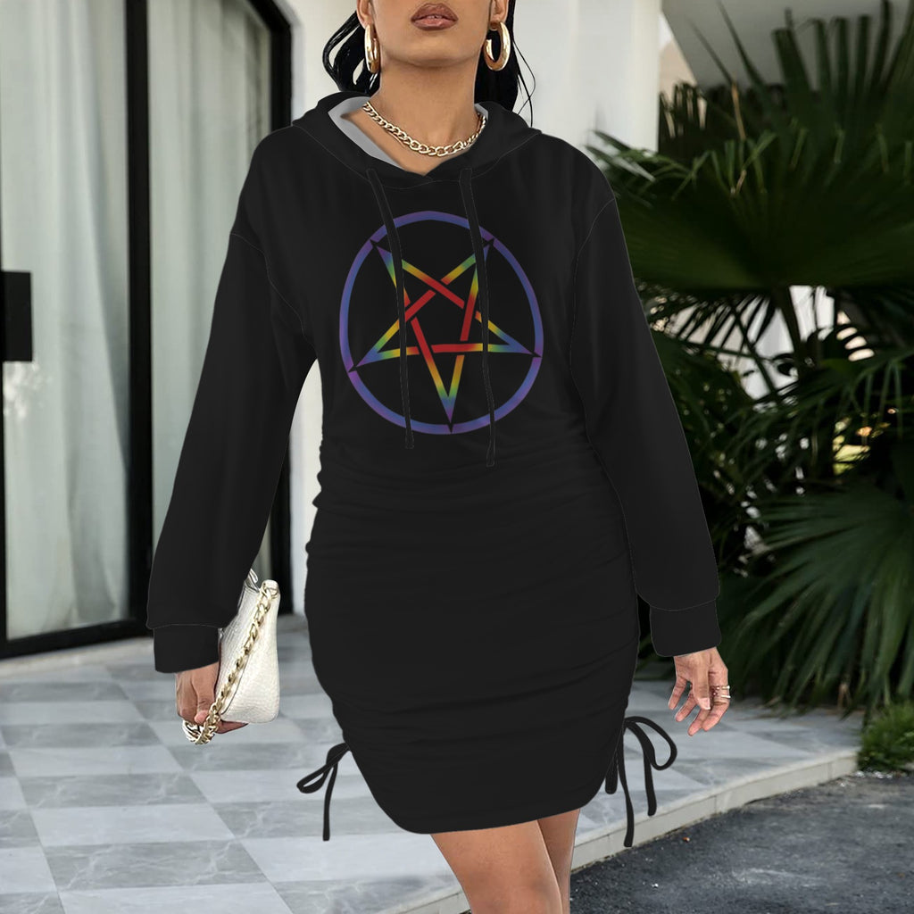 Rainbow pentagram Goddess Gothic Style Hoodie Dress